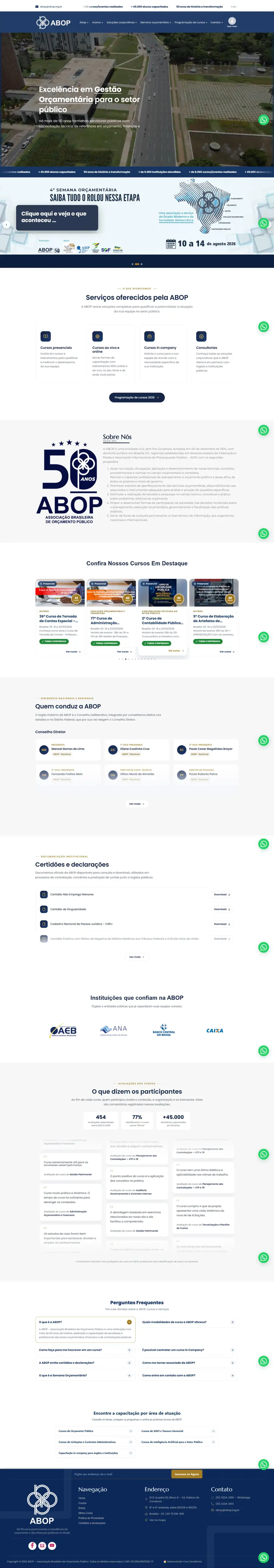 O site ABOP inteiro, da página inicial ao rodapé
