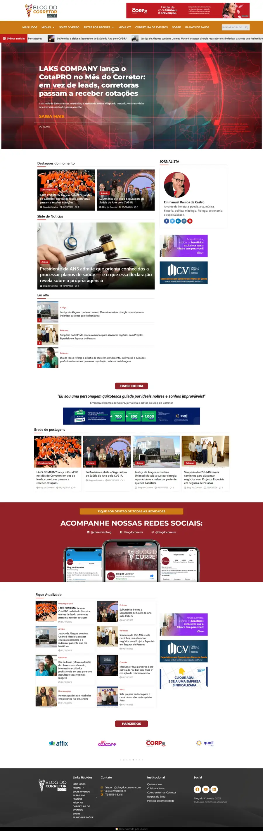 O site Blog do Corretor inteiro, da página inicial ao rodapé