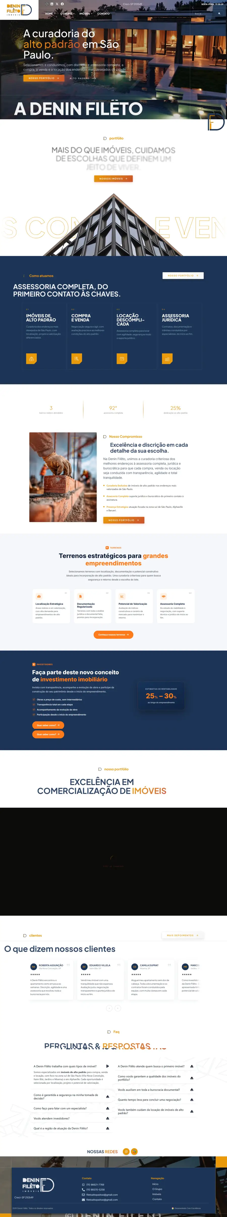 O site Denin Filêto inteiro, da página inicial ao rodapé