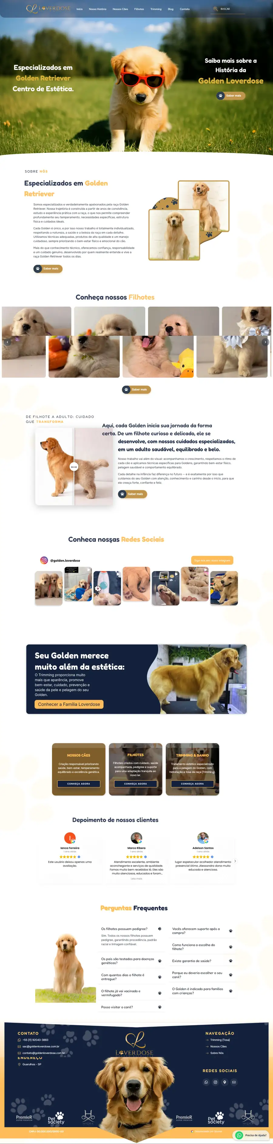 O site Golden Loverdose inteiro, da página inicial ao rodapé