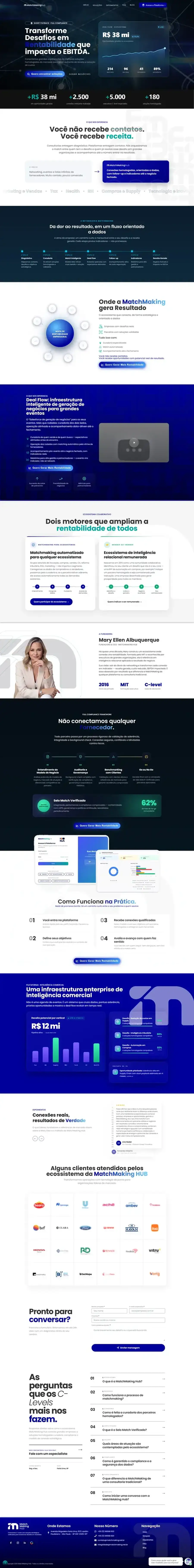 O site MatchMaking Hub inteiro, da página inicial ao rodapé